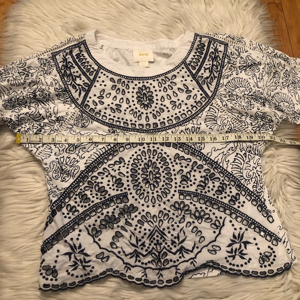Anthropologie Maeve Ester Eyelet Embroidered Scalloped Blue White Top size XS/S - Picture 14 of 15